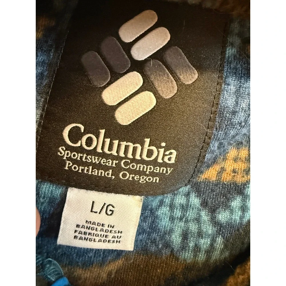Columbia Fleece Pullover Men Large Blue Aztec Geometric Half Snap Mock Neck